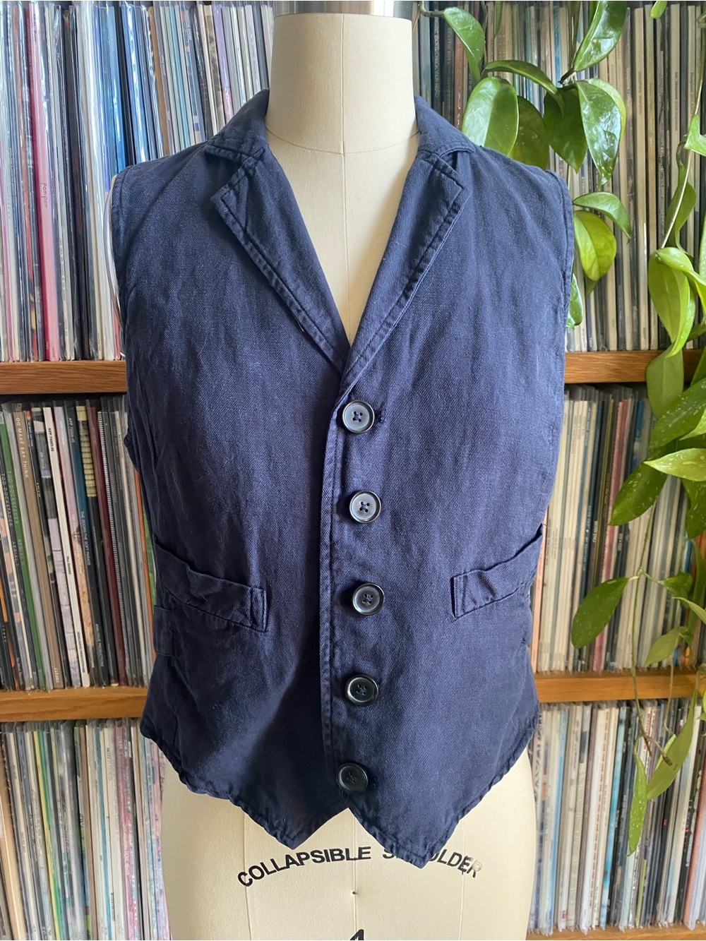 GUC ALEX MILL - Navy Cotton Vest Jacket - Classic Button Front - Size Small